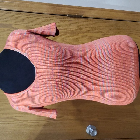 Moth orange multicolored ribbed knit scoop short sleeve sweater top - Picture 1 of 8